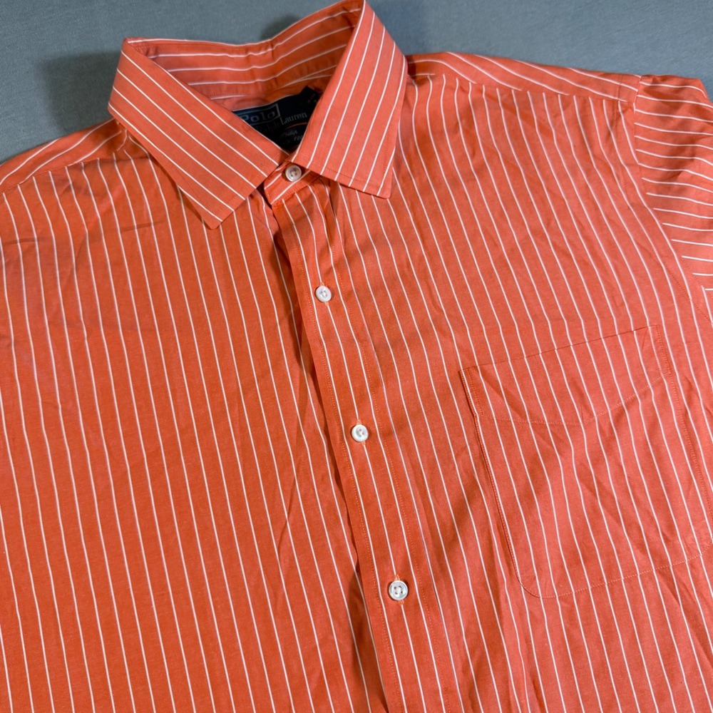Polo Ralph Lauren Custom Philip Shirt Mens XL Orange Stripe Fine Cotton 100s